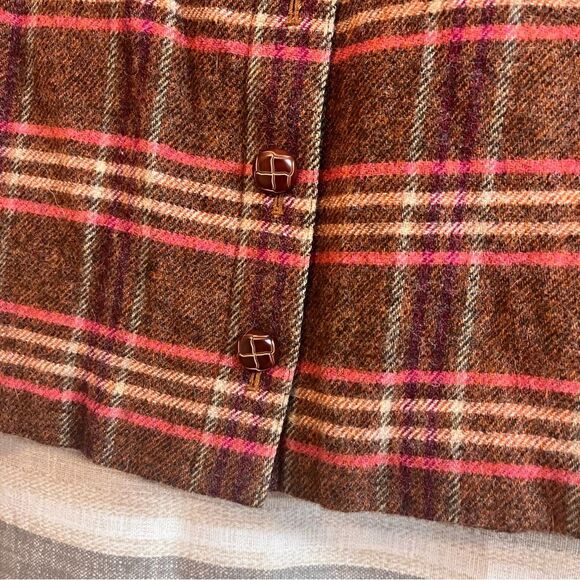 Talbots Pink And Brown Plaid Button Front Wool Blend Skirt Size 6P - Picture 4 of 6